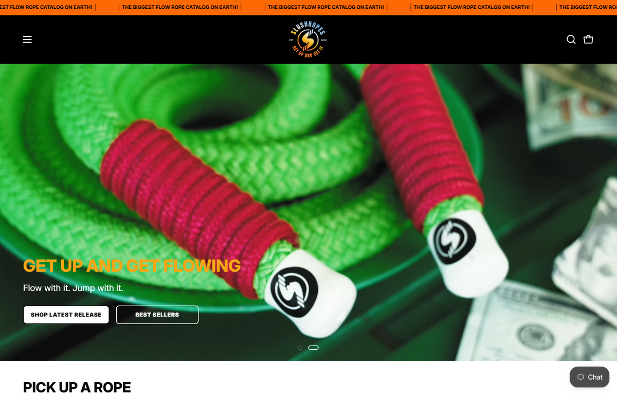 Slushropes website homepage on desktop