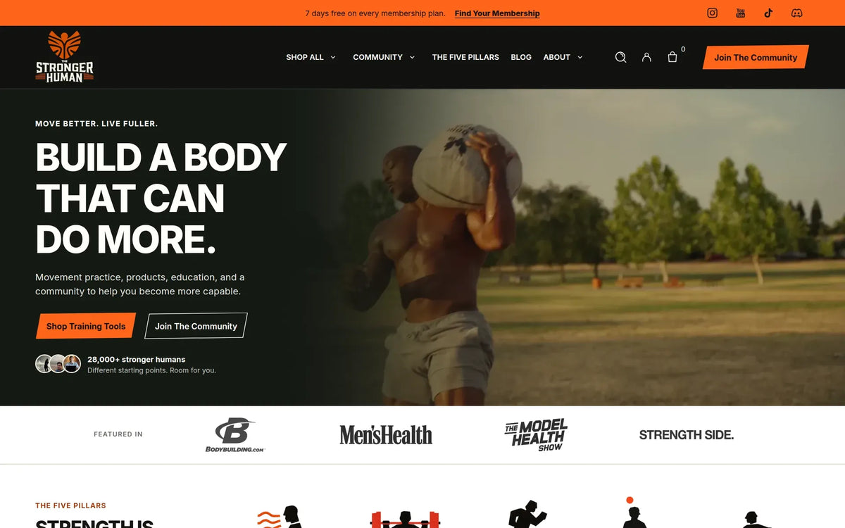 The Stronger Human website homepage on desktop