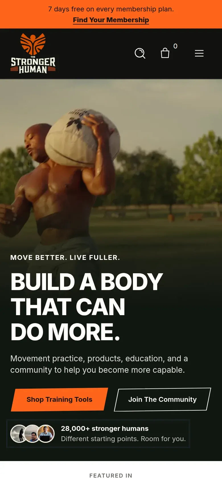 The Stronger Human website on mobile