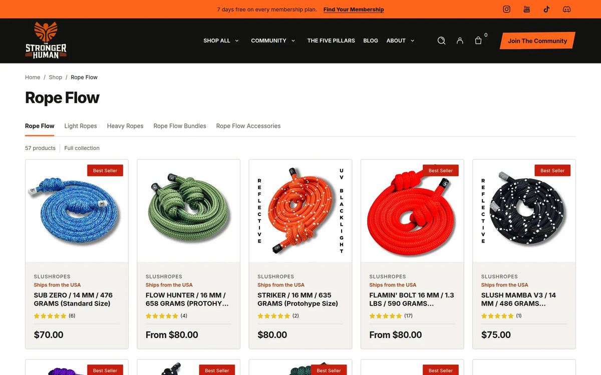 The Rope Flow collection page with products from partner brands