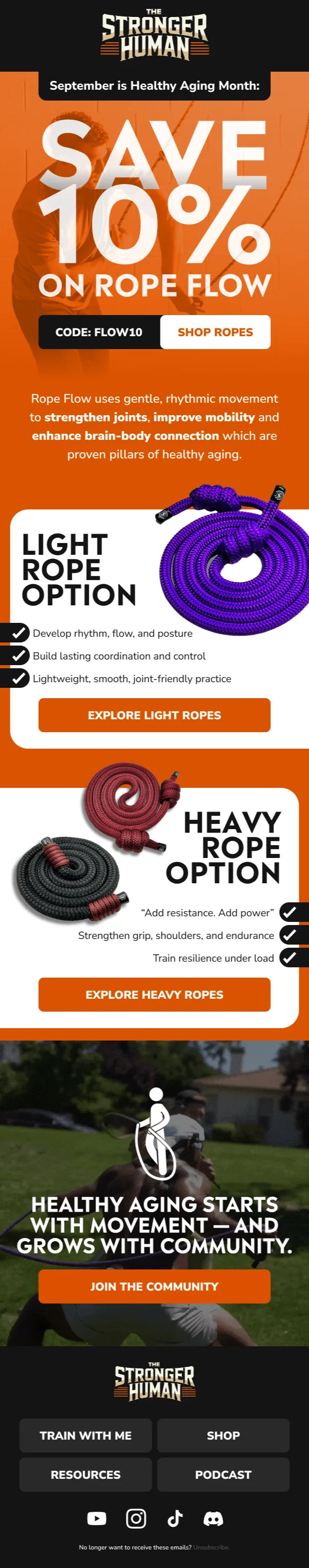 Email design: “Save 10% on Rope Flow” campaign