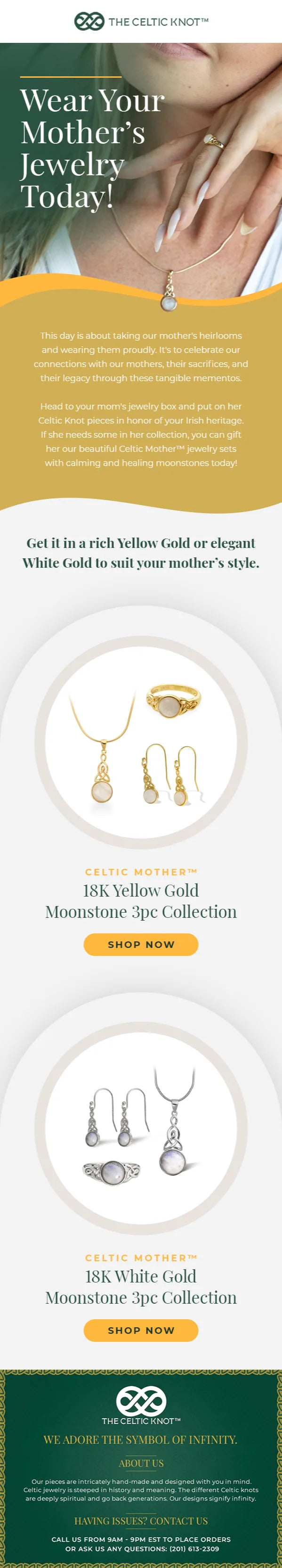 Email design: “Wear your mother’s jewelry today” Mother’s Day email