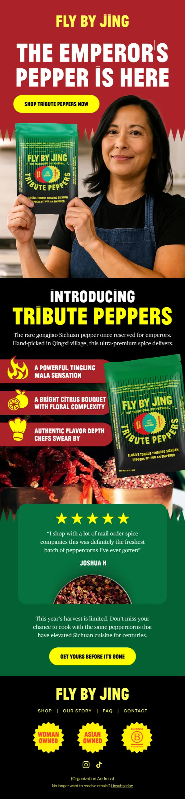 Email design: “The Emperor’s Pepper is here” product launch