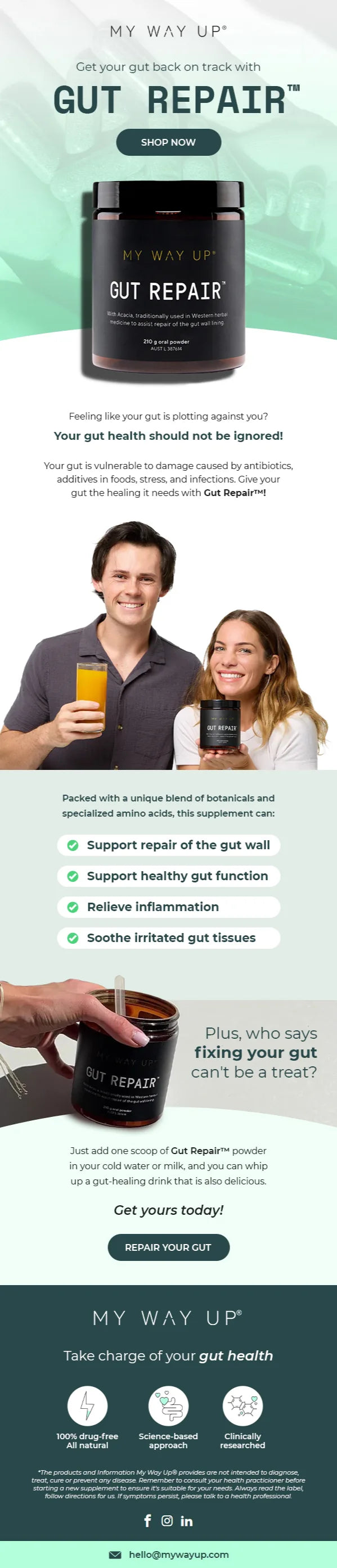 Email design: “Gut Repair” product email
