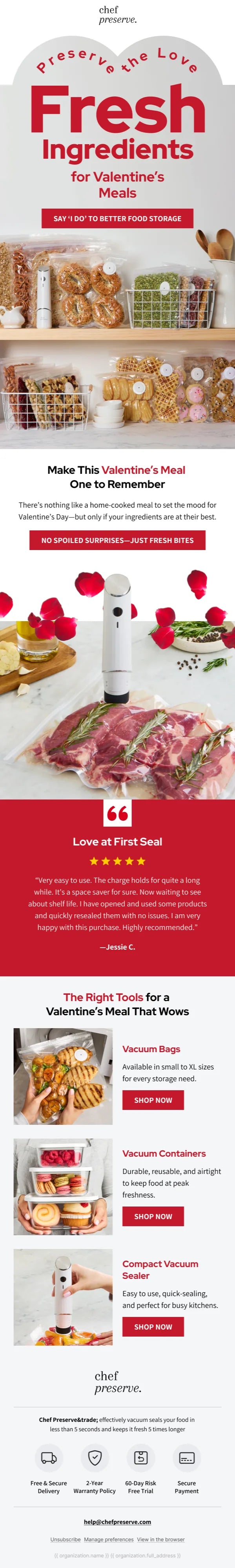 Email design: “Fresh ingredients for Valentine’s meals” campaign