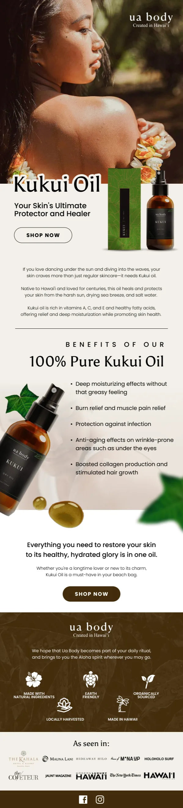 Email design: “Kukui Oil” product email