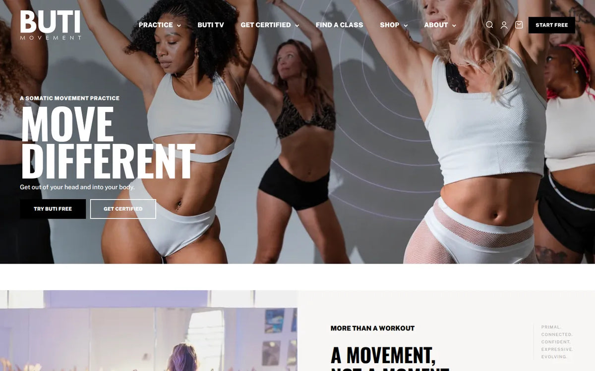 BUTI Movement website homepage on desktop