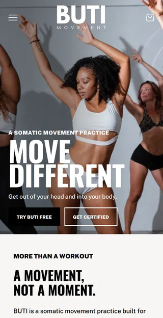 BUTI Movement website on mobile