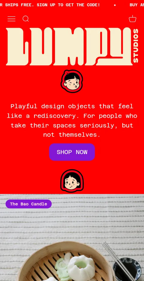 Lumpy Studios website on mobile