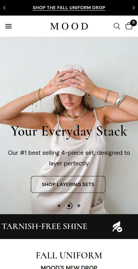 MOOD Jewelry Co website on mobile