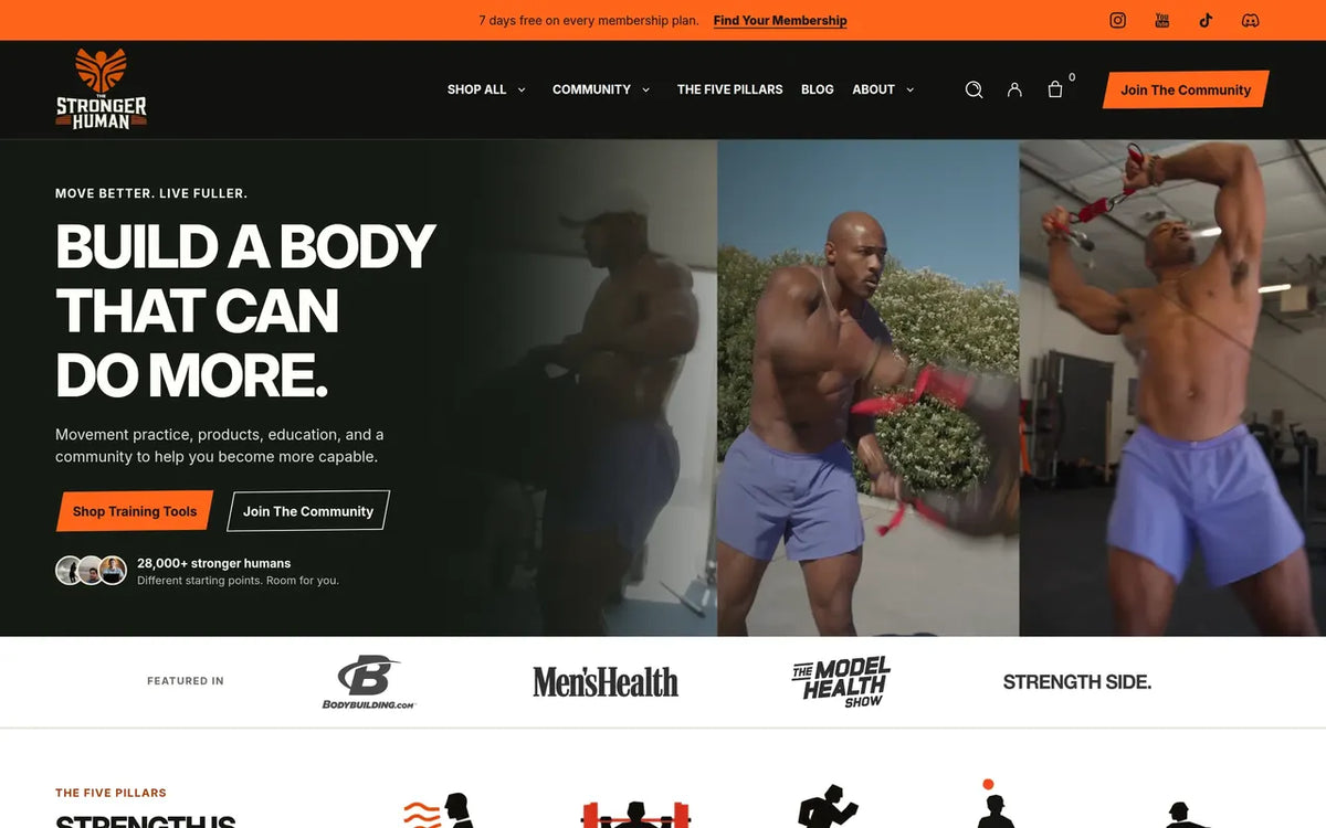 The Stronger Human website homepage on desktop