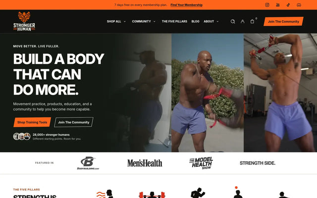 The Stronger Human website homepage on desktop